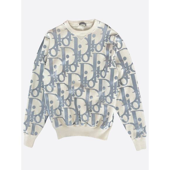 Dior Beige & Silver Reflective Oblique Wool Sweater